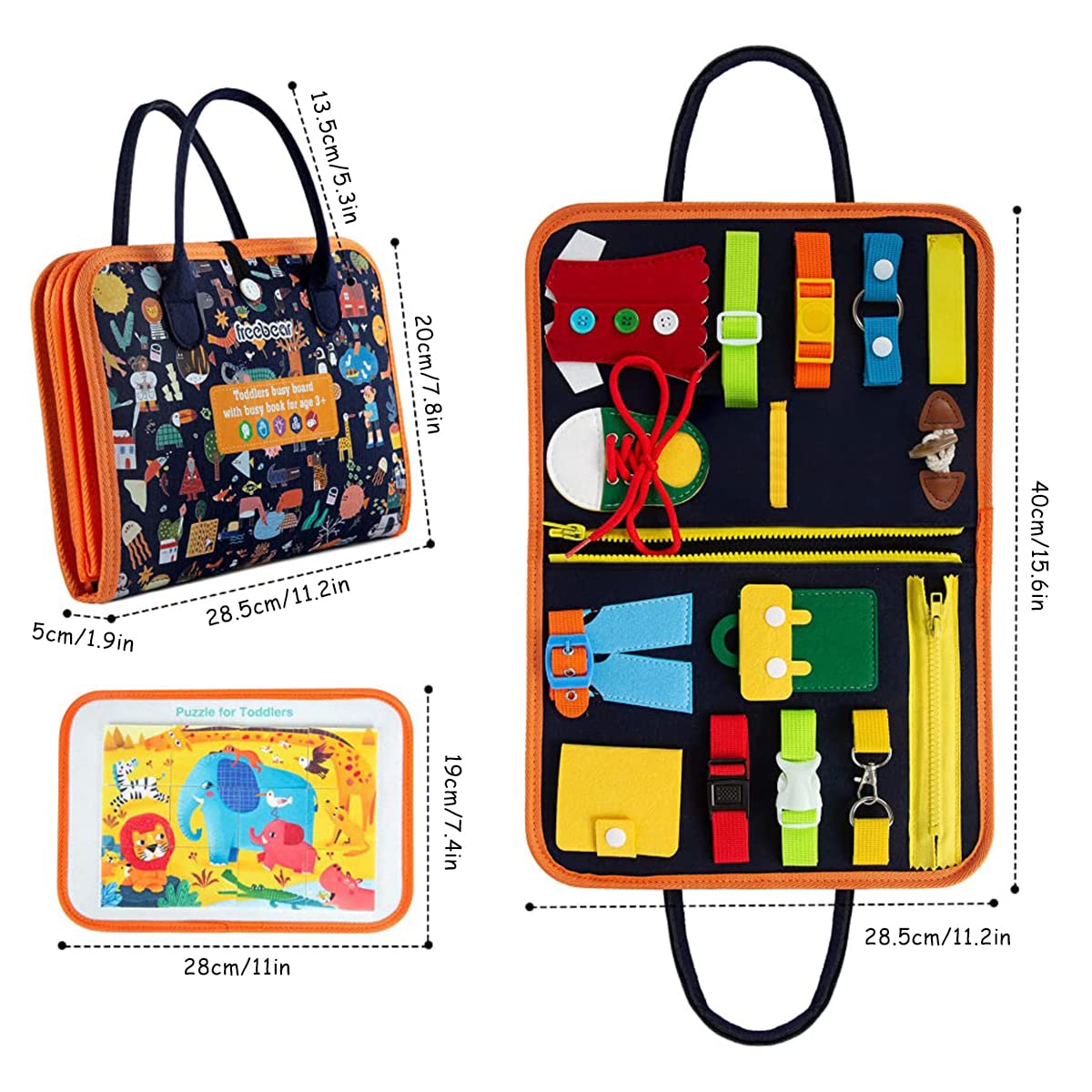 PATPAT Busy Board for Toddlers 1-3, Upgrade Montessori Toy for Develop Basic Skills, All in 1 Educational Toy for 1 2 3 4 Year Kids, Parent-Kids Activity Toy, Bag Design for Airplane Car Travel
