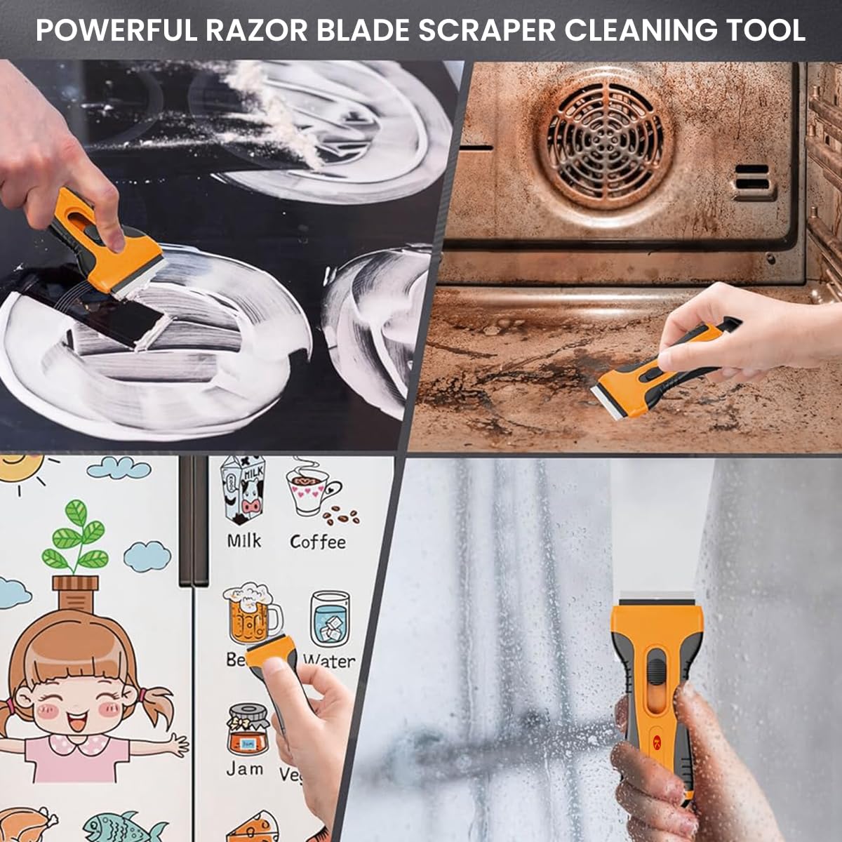 Serplex Razor Scraper Glue Remove Tool Razor Scraper with 5 Razor Blades Intergrated Blade Storage Design Safe Retractable Glue Removal Scraper for Removing Stickers, Labels on Wall, Glass, Tiles