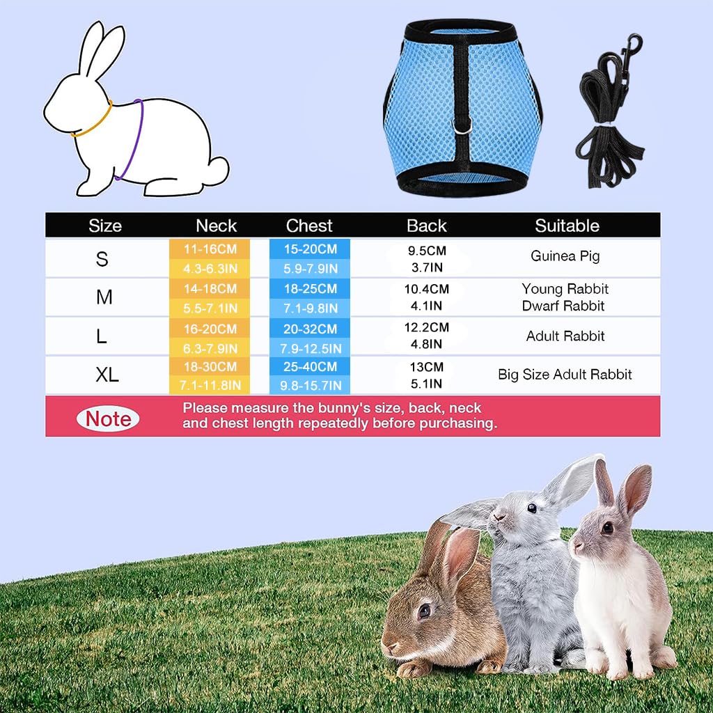 Optifit Rabbit Harness with Leash Breathable Mesh Harness for Bunny 3.5lbs-6lbs Adjustable Small Pets Harness for Rabbit, Guinea Pigs, Chinchillas (XL, Blue)
