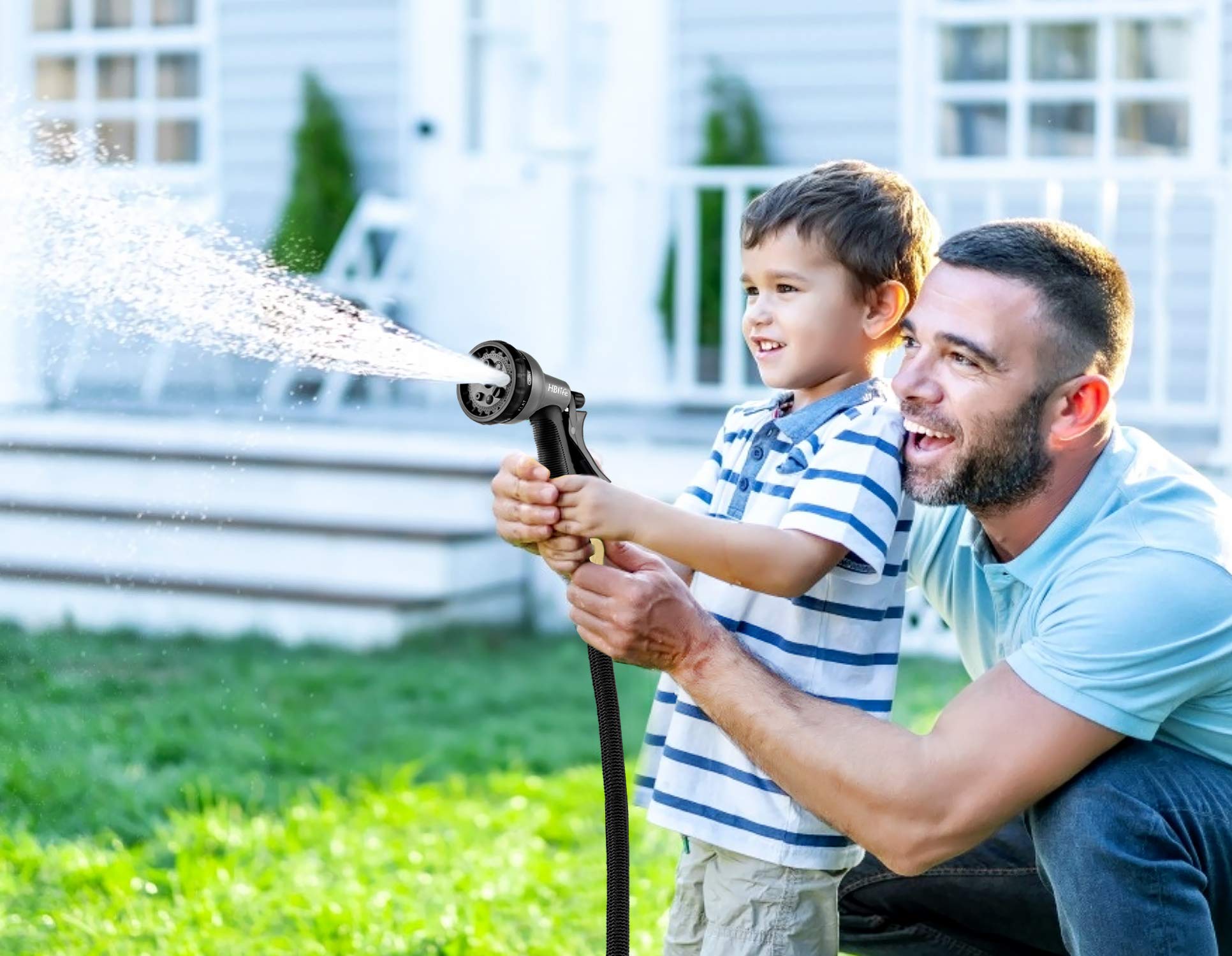 HASTHIP 15m/50ft Garden Hose with Heavy Duty Spray Nozzle, Expandable Garden Hose with 8 Function Nozzle, 3/4
