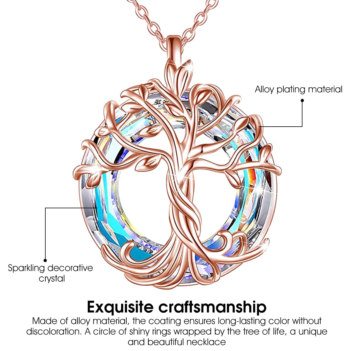 SANNIDHI Pendant for Women Stylish Tree of Life Alloy Electroplating Necklace for Women & Girls Fashion Neck Locket Chain Pendant for Women & Girls Gift for Best Friend - Rose Gold