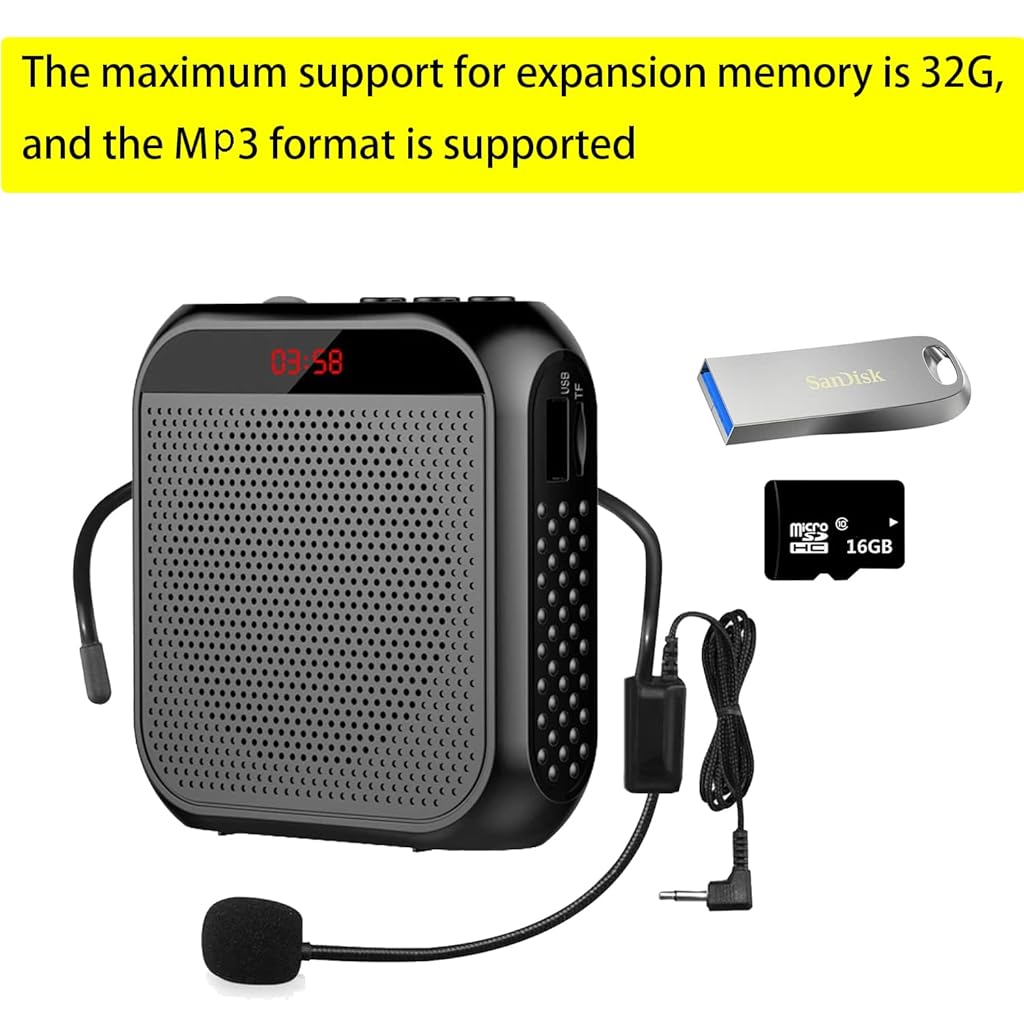 ZORBES® Voice Amplifier for Teachers Microphone Headset Set 2200 mAh with Support TF Card U Flash Disk Portable Tour Guide Coach Speaker Black 2 PCS