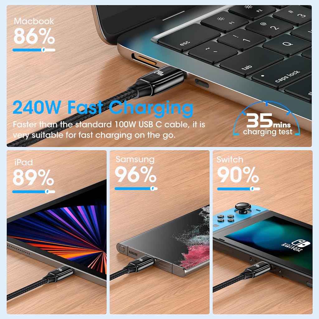 Verilux 6.6ft Type C to Type C Cable, Type C Cable with LCD Display Support PD 240W Fast Charging & Data Transfer TYPE-C to TYPE-C Cable Compatible with MacBook Pro/iPad Pro/iPad Air/GalaxyS20