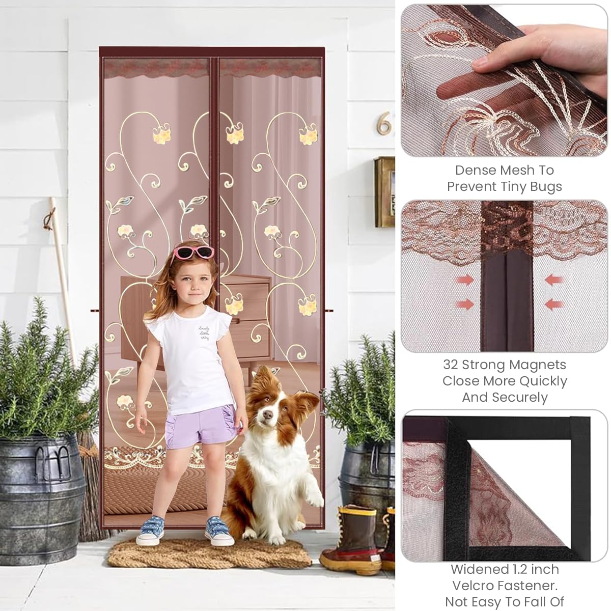 HASTHIP Magnetic Mosquito Net For Door - Polyester Breathable Mosquito Mesh Screen Door - Door Mosquito Net With Magnet - Screen Magnetic Auto-Closing - Suitable For Home And Bedroom (100x210cm)