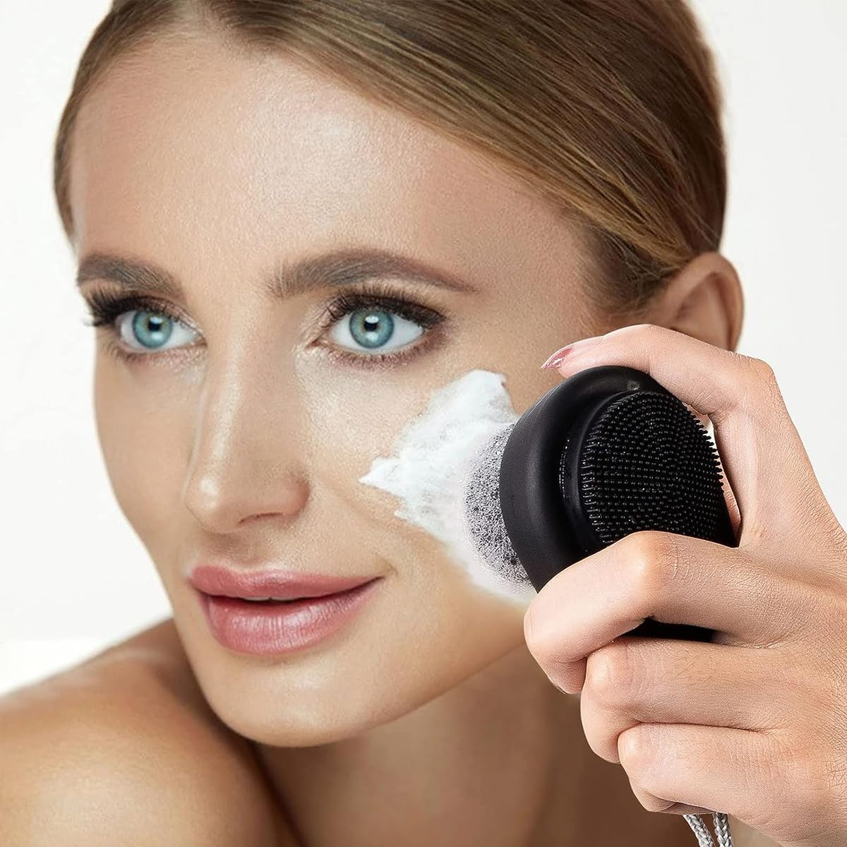 MAYCREATE Facial Cleansing Brush 2 in 1 for Face Exfoliation, Face Wash Brush with Silicone Face Scrubber Exfoliator and Soft Bristles Brush for Deep Skin Cleansing