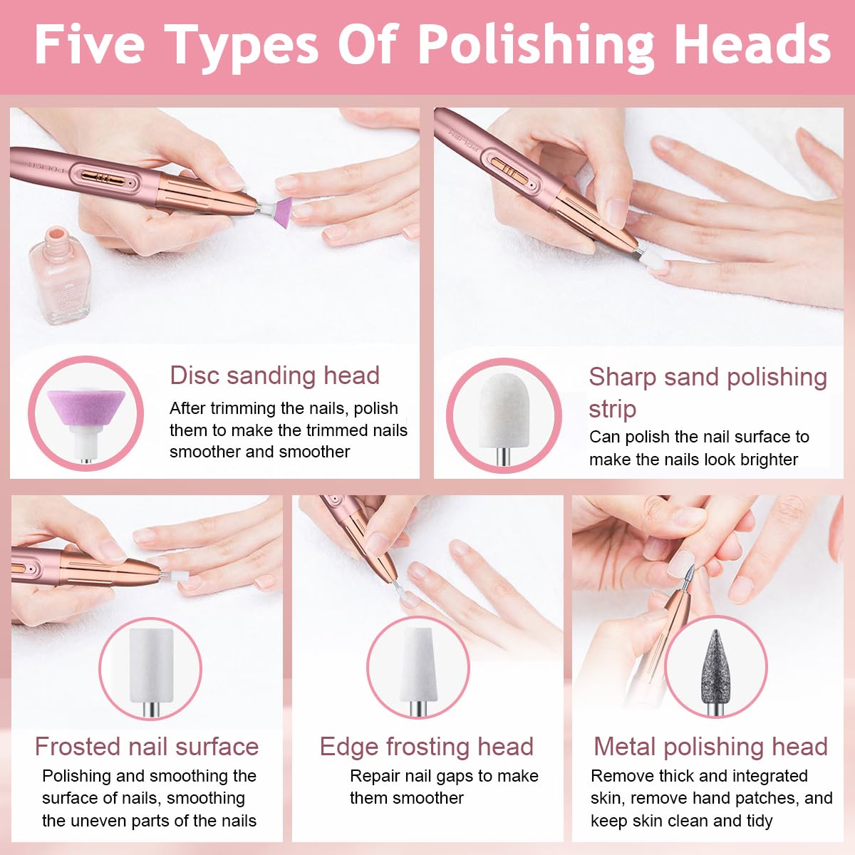 MAYCREATE Electric Nail Trimmer USB Rechargeable Nail Drill Machine with 5 Attachment Bits Nail Drill Gel Nail Cutter Manicure Pedicure Kit Products