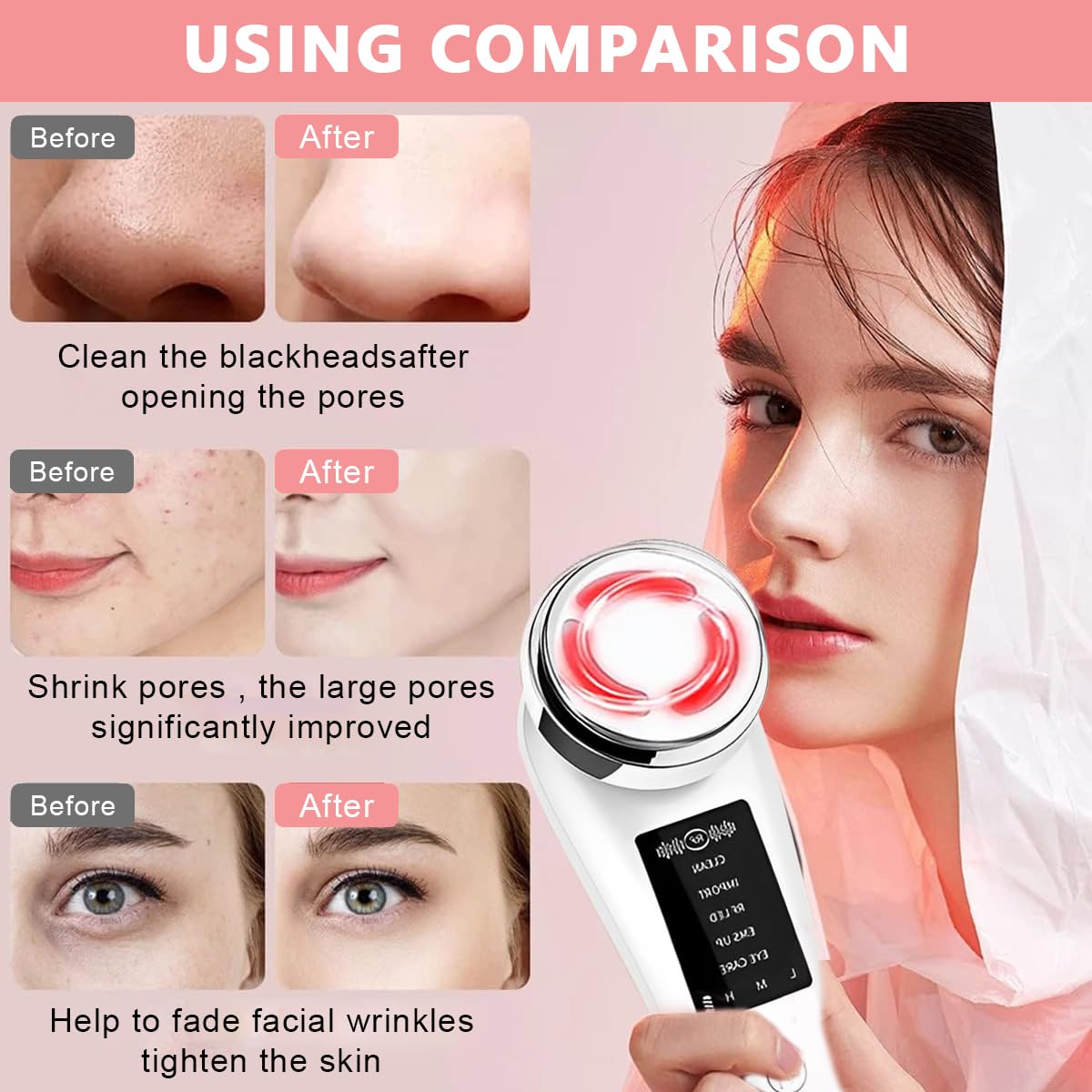 HANNEA Facial Massager for Women, Electric Facial Massage, Face Cleaning Machine Deep Pores Cleanser for Skin Care EMS Micro-current Anti Wrinkles With 5 Modes