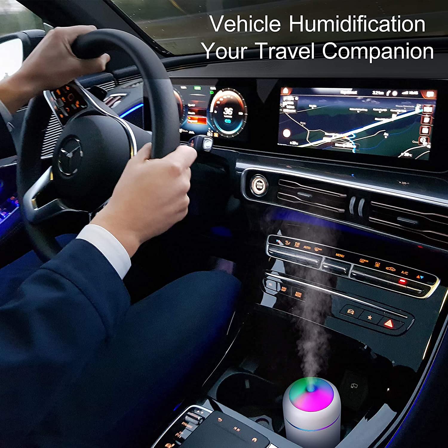 Supvox 300mL Mini Silent Humidifier for Household Car Humidifier Desktop Humidifier with Atmosphere Light Car Office Room Bedroom Auto Shut-Off, 2 Spray Modes (White)