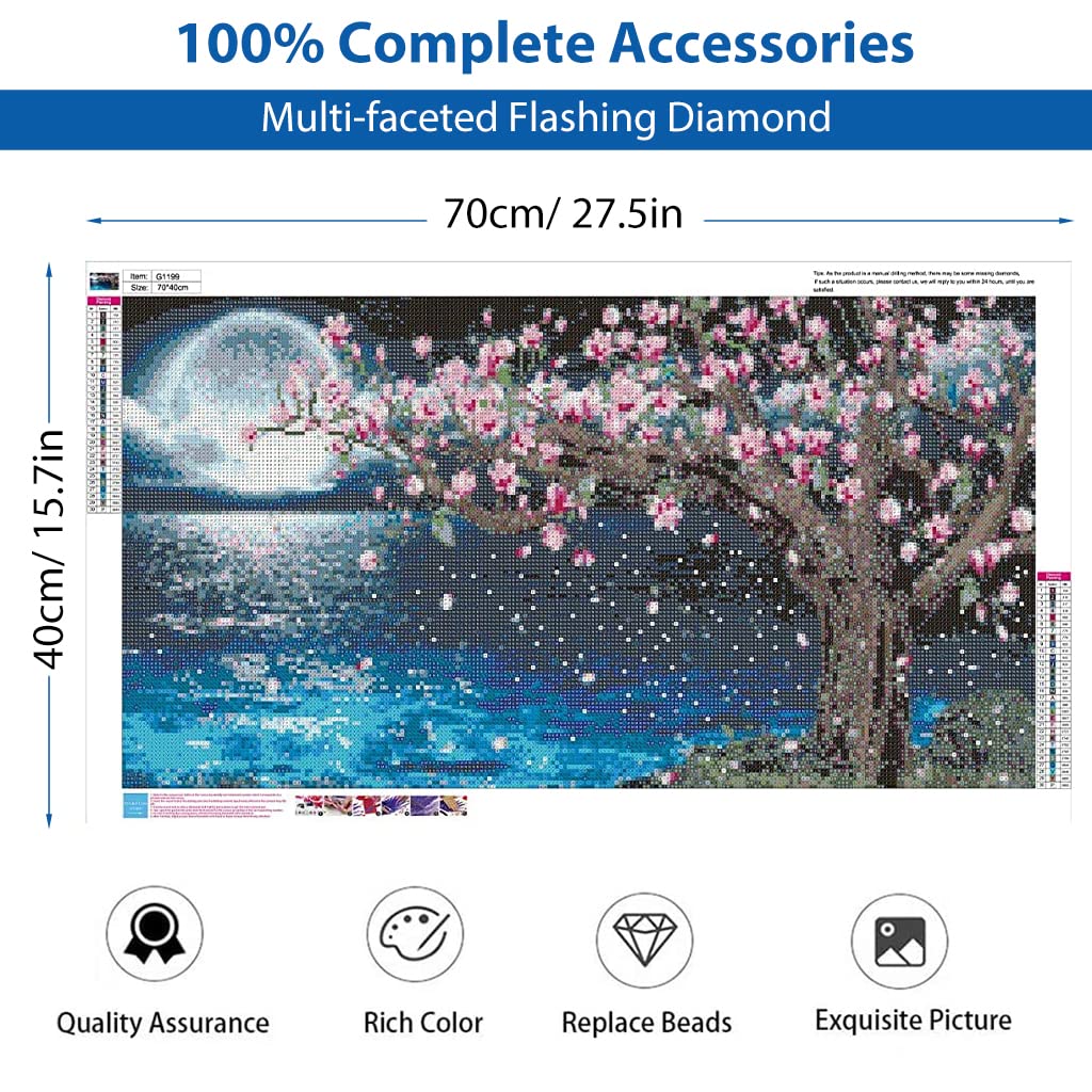 HASTHIP 5D Diamond Painting Kit, 27.5 X 15.7inch Large Size Lake Moon Diamond Painting Kits for Adults, DIY Full Drill Crystal Rhinestone Arts and Crafts, Art Diamond Painting for Home Wall Decor