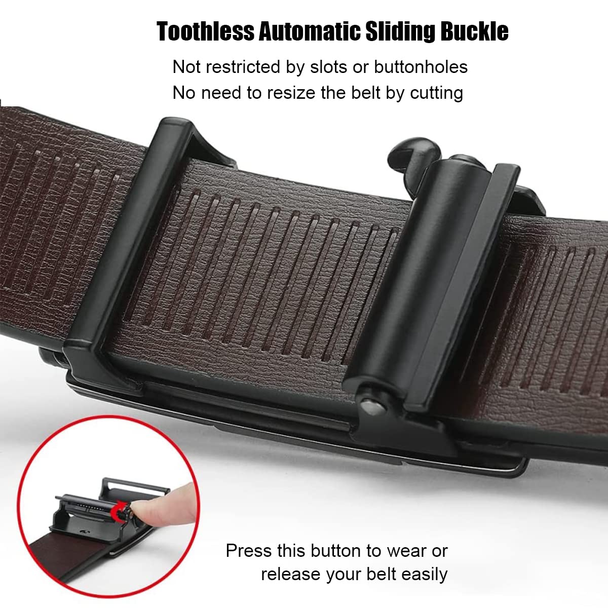 GUSTAVE Men Adjustable Leather-Leather Belt Adjustable Auto Lock Buckle Belt (Black)