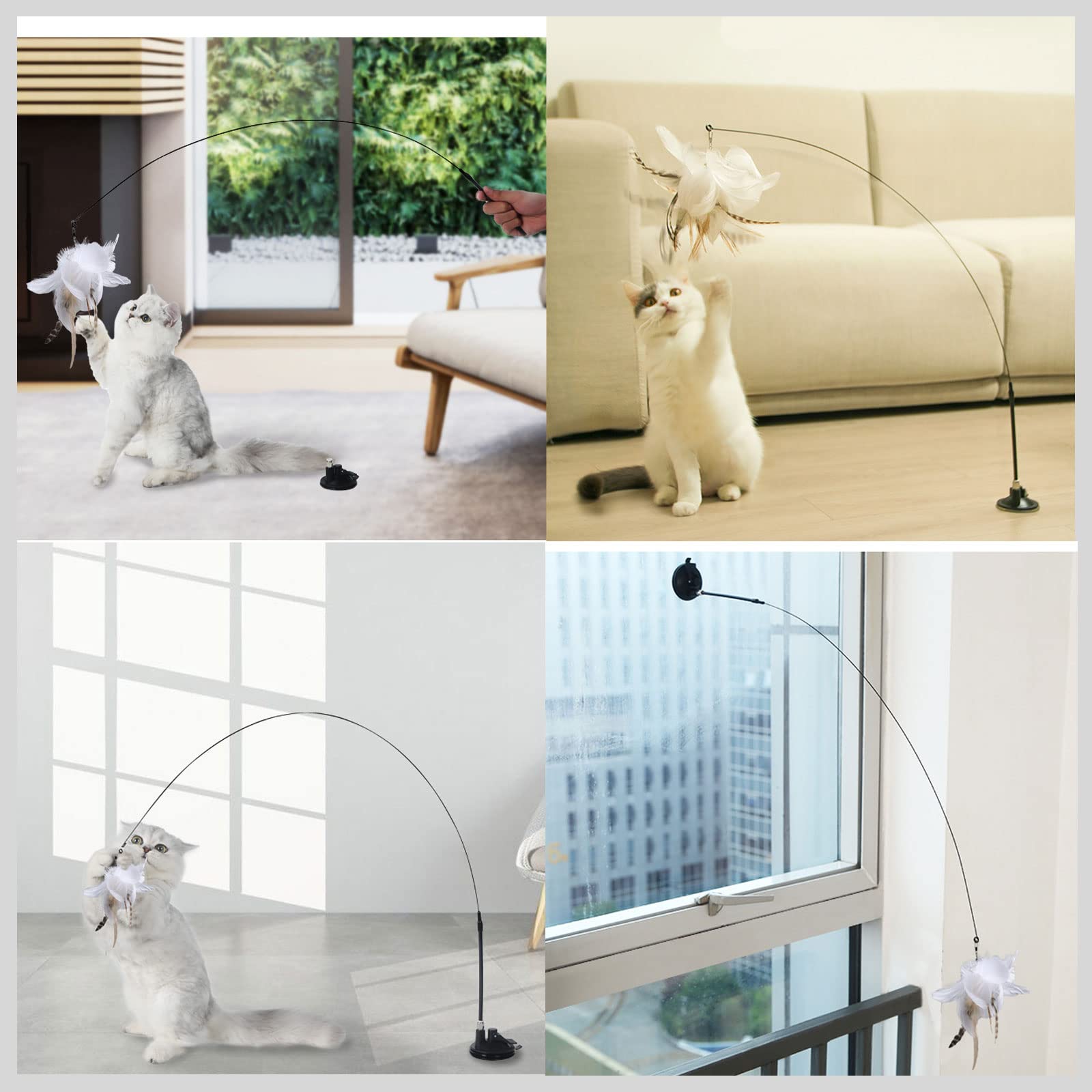 Qpets Cat Toy Cat Toys Interactive for Indoor Cat Wand Teaser Cat Feather Wand Toy Suction Cup Design