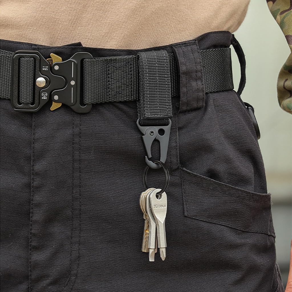 Optifit 2Pcs Tactical Keychain for Belt, Backpack, Camping Gear Gadget, Portable Accessory Holder with Quick Release Buckle for Gloves, Keys, Survival Kit, Rope, Belt Keepers with Tactical Gear Clip