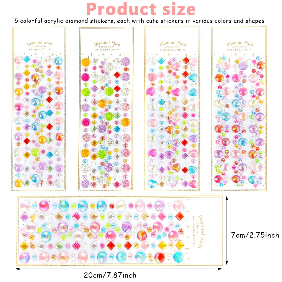 MAYCREATE 5 Sheet Gem Stickers Rhinestones for Crafts, Self Adhesive Crystal Jewels Stickers for Kids, Acrylic Bling Decorative Diamond Stickers for Scrapbooking, DIY Phone Case, Face Decor