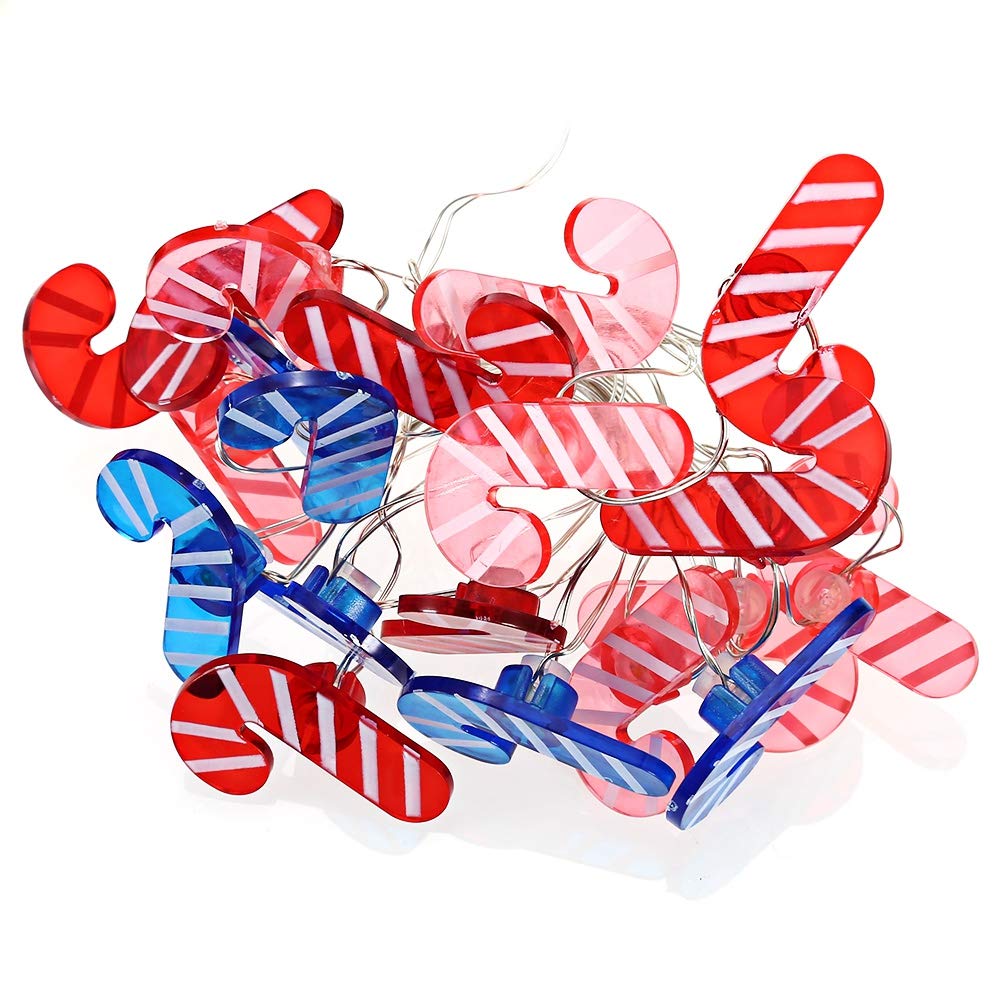 Verilux 2M 20 LEDs Walking Stick Shape Cooper Wire String Light for Christmas Home Festival Decoration (Blue and Red)