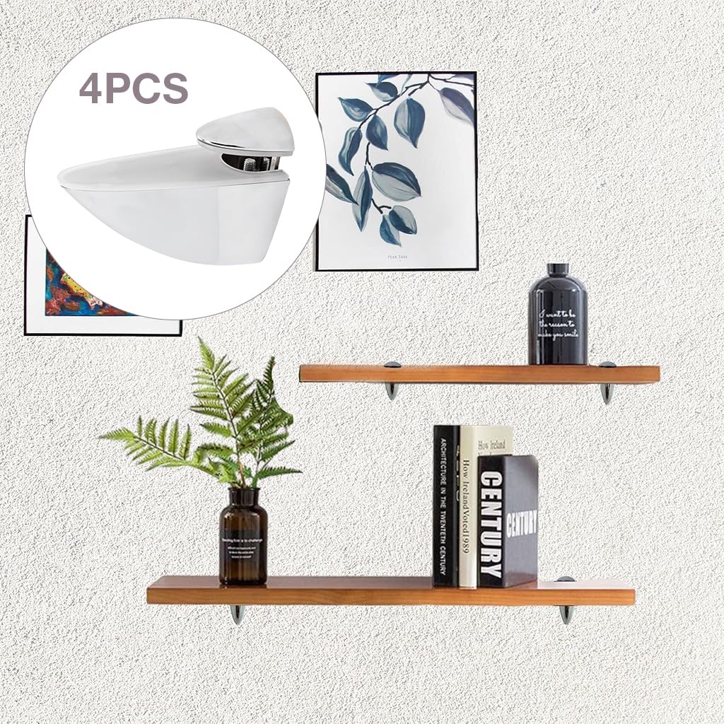 Serplex 4pcs Glass Shelf Brackets Adjustable Wall Mount Shelf Bracelet Wooden Glasses Shelf Bracket Anti-Scratch Rubber Pad Design Brushed Zinc Alloy Glass Shelf Brackets