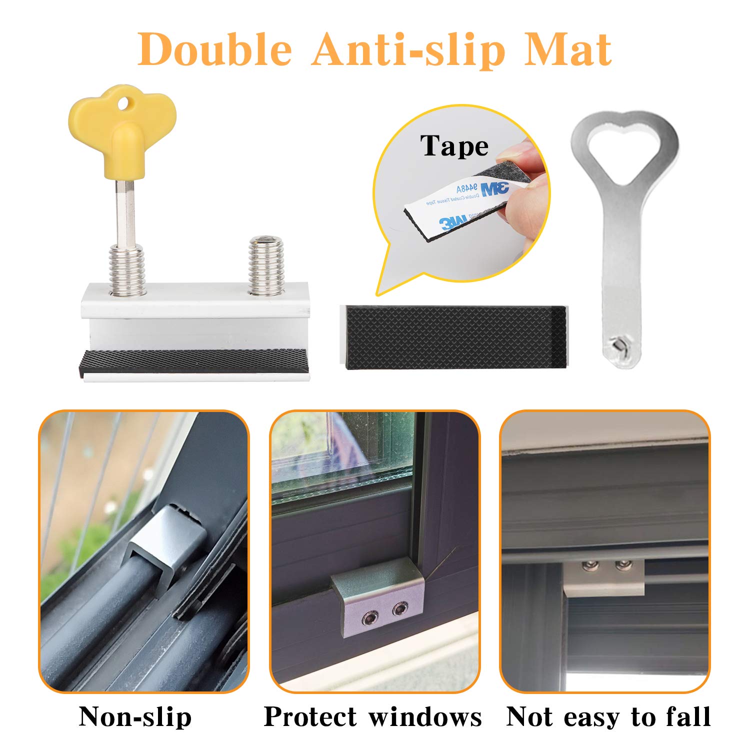 SNOWIE SOFT 4 Sets Sliding Window Locks, Baby Safety Lock, Security Window Lock Aluminum with Key, Window Stoppers for Slide Door, Adjustable Security Locks for Kids Room Hung Windows