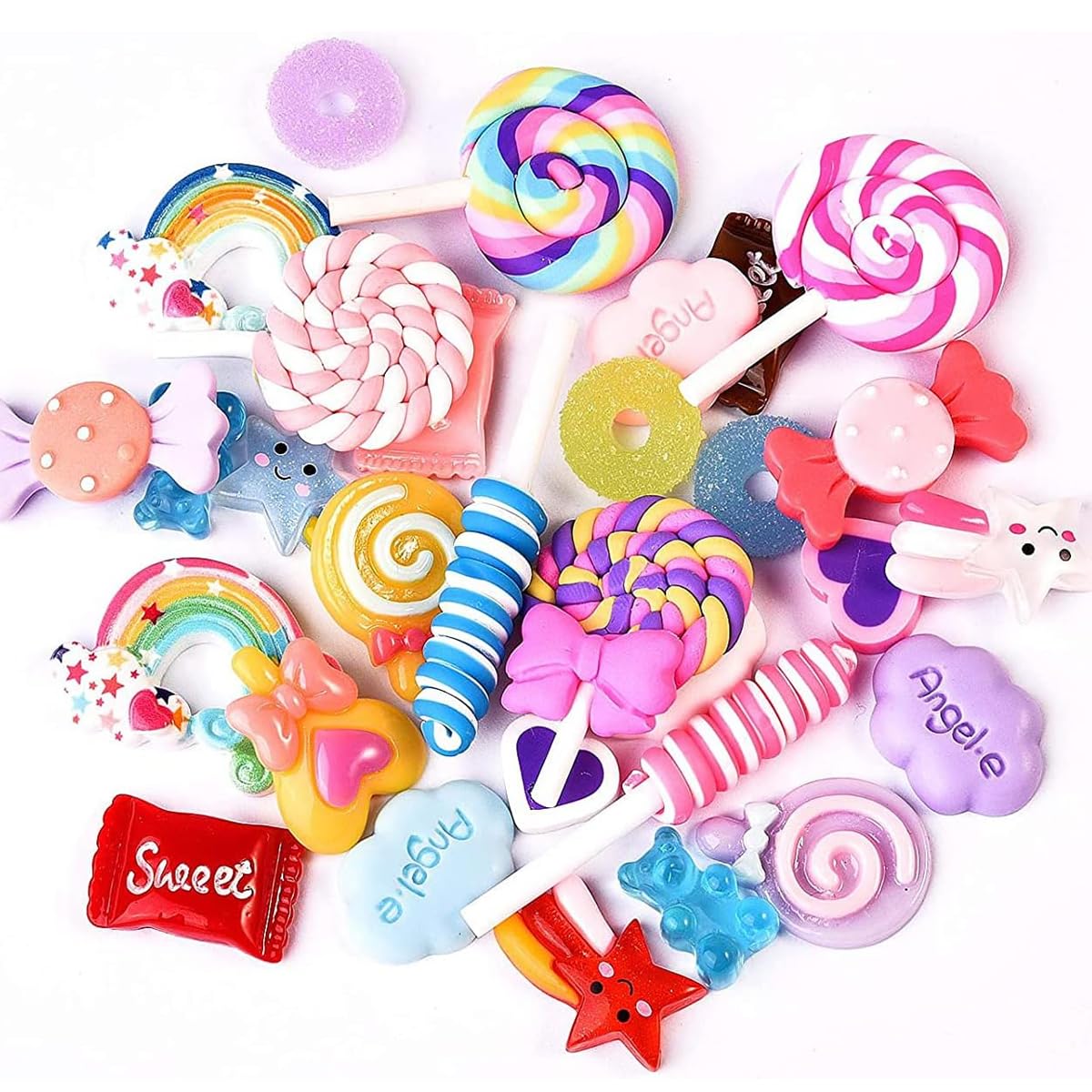 HASTHIP 30pcs Flatback Resin Charms Mixed DIY Cute Resin Charms for DIY Phone Case Decorative Decals Supplies for DIY Craft Making Ornament Scrapbooking