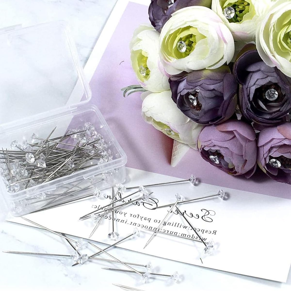 MAYCREATE Corsage Boutonniere Pins, Sewing Corsages Flower Pins, Floral Diamond Rhinestones Pins, Straight Head Pins for Wedding, DIY Jewelry Making Sewing Wedding Flower Decorations