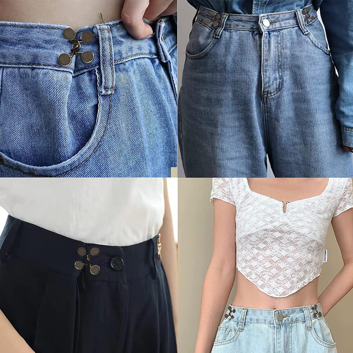 SANNIDHI 4Pcs Adjustable Waist Buckle Extender, Instant Jean Waist Tightener, Detachable Jean Pant Button, Metal Waist Buttons for Loose Pants (No Sewing)