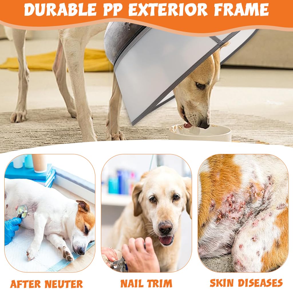 Qpets Dog Cone Collar, Inflatable Cushion Pillow Cone Collar for Dog Adjustable Hook and Loop Closure, After Surgery Dog Recovery Cone Collar Protective Collar for Dogs Cats - XL