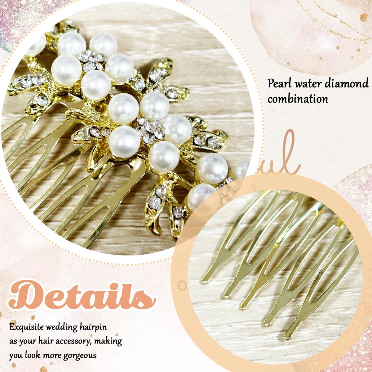 SANNIDHI Hair Clips for Women Pearl Side Comb Clip Flower Hair Pins for Women Girls Elegant 3in Bridal Comb Clips for Hair Bun Accessories for Wedding, Party, Dating