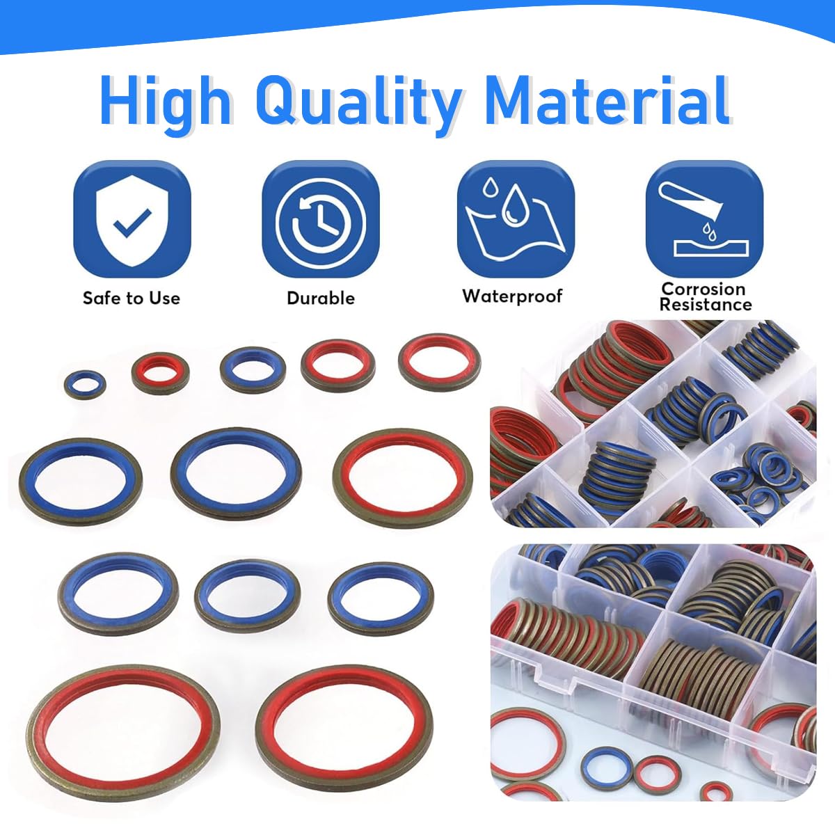 Serplex 245Pcs Sealing Washer Assorted 12 Sizes O Rings with Storage Box, O Ring Washer Gaskets Metric Rubber Rings Replacement O Rings for Automotive Plumbing Faucet Repair