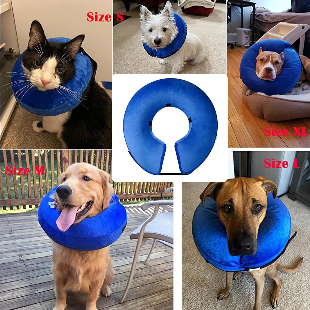 Qpets Dog Collar, E Collar for Cats Inflatable Dog Cone Collar with Soft Cotton Cover & Velcro Strap & Adjustable Size, After Surgery for Anti-Licking Cone Collar for Cat Dog(L, 38-50cm)