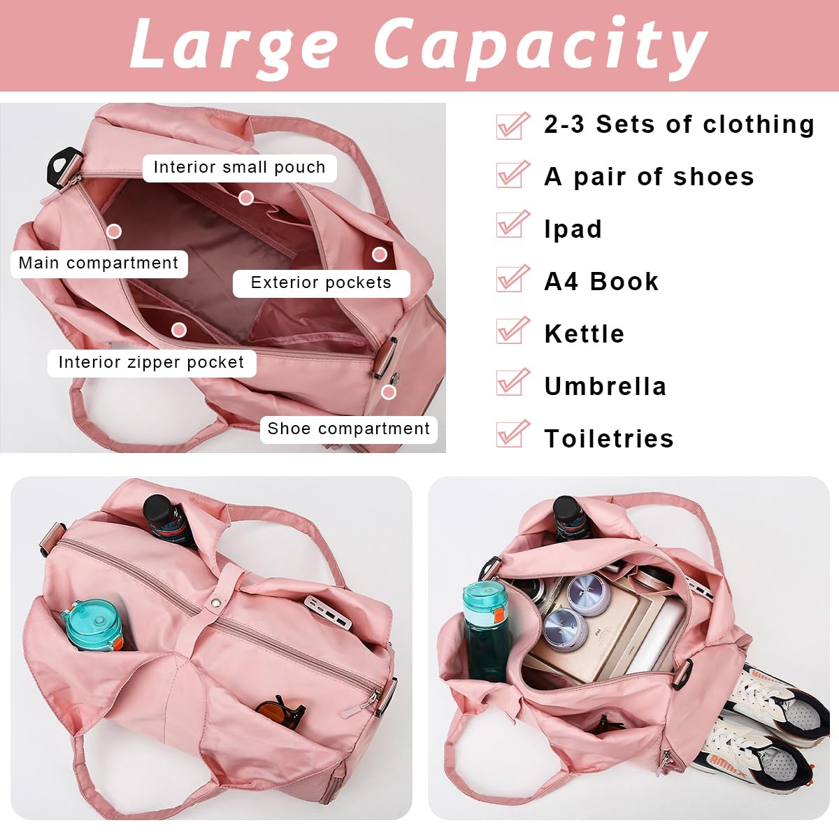 PALAY Women's Travel Duffle Yoga Bag Large Carry Bag with Shoe Compartment & Wet Compartment Travel Bag Men's Gym Sports Gym Bag for Yoga Mats & Yoga