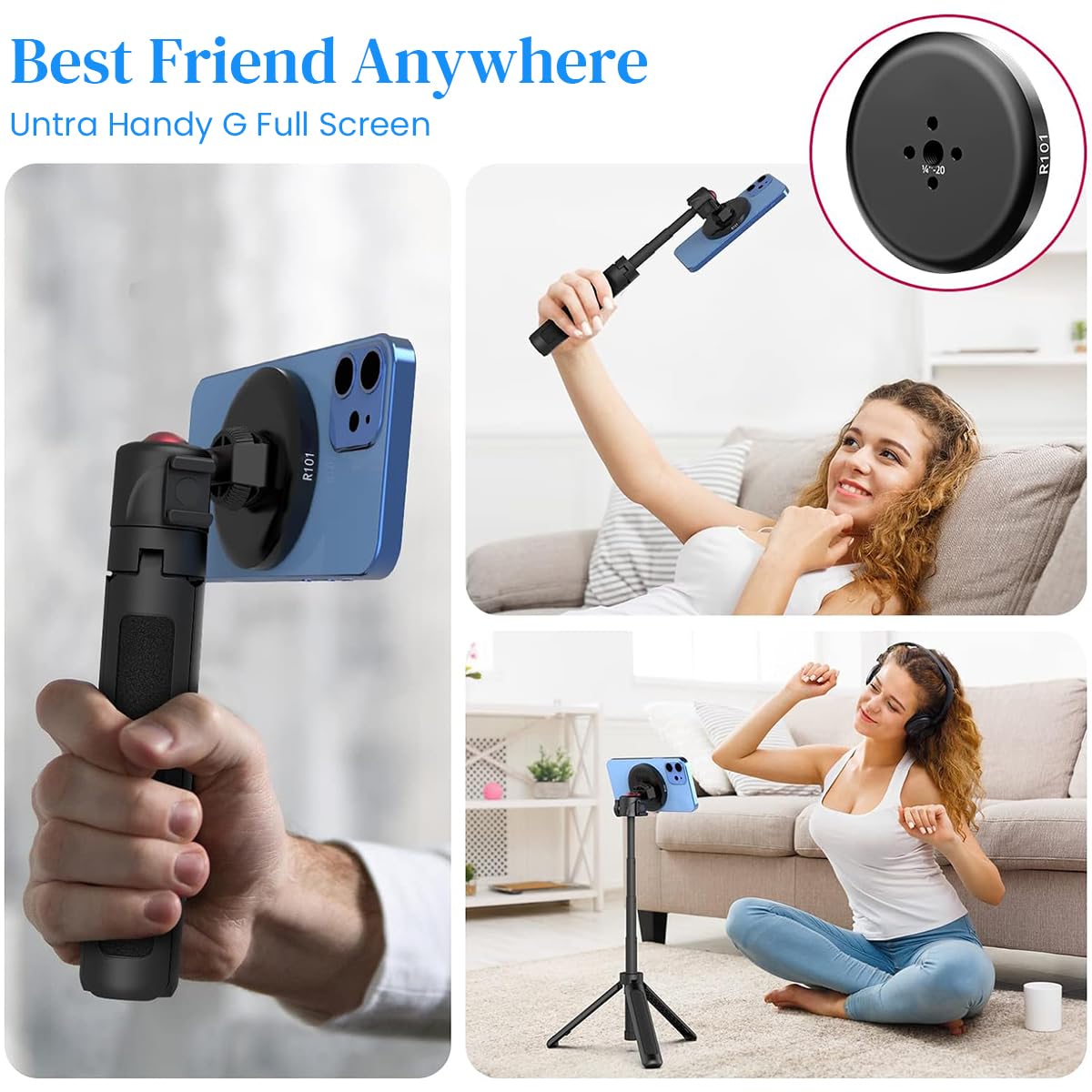 ZORBES Magnetic Cell Phone Tripod Support MagSafe Retractable Phone Tripod Holder Portable Travel Cell Phone Tripod 360 Degree Adjustable Phone Tripod for Filming, Livestream