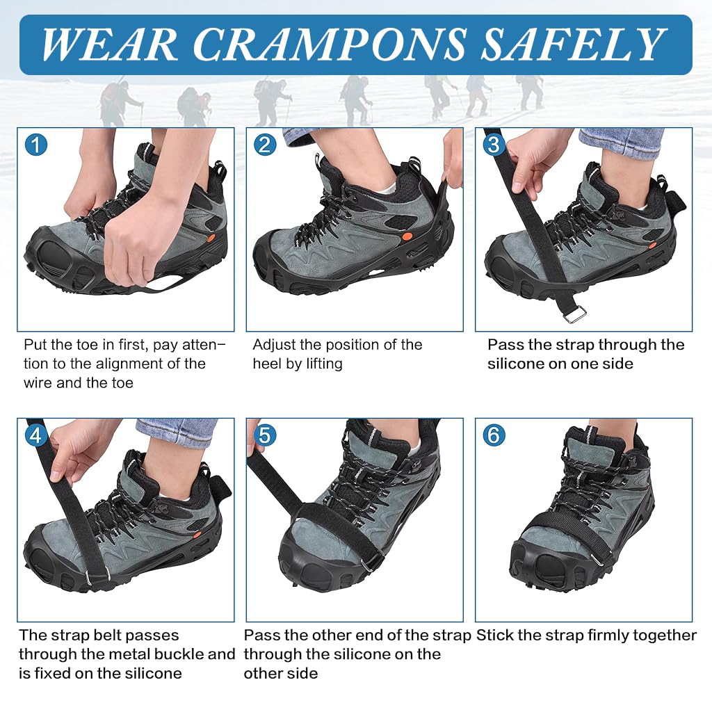 Proberos 1 Pair Ice Cleats for Shoes 24 Manganese Steel Spikes Design Ultra Strong Traction Anti-skid Ice Cleats with Fasten Straps Ice Cleats for Outdoor Ice Cleats for Walking, Trekking, Hiking, L