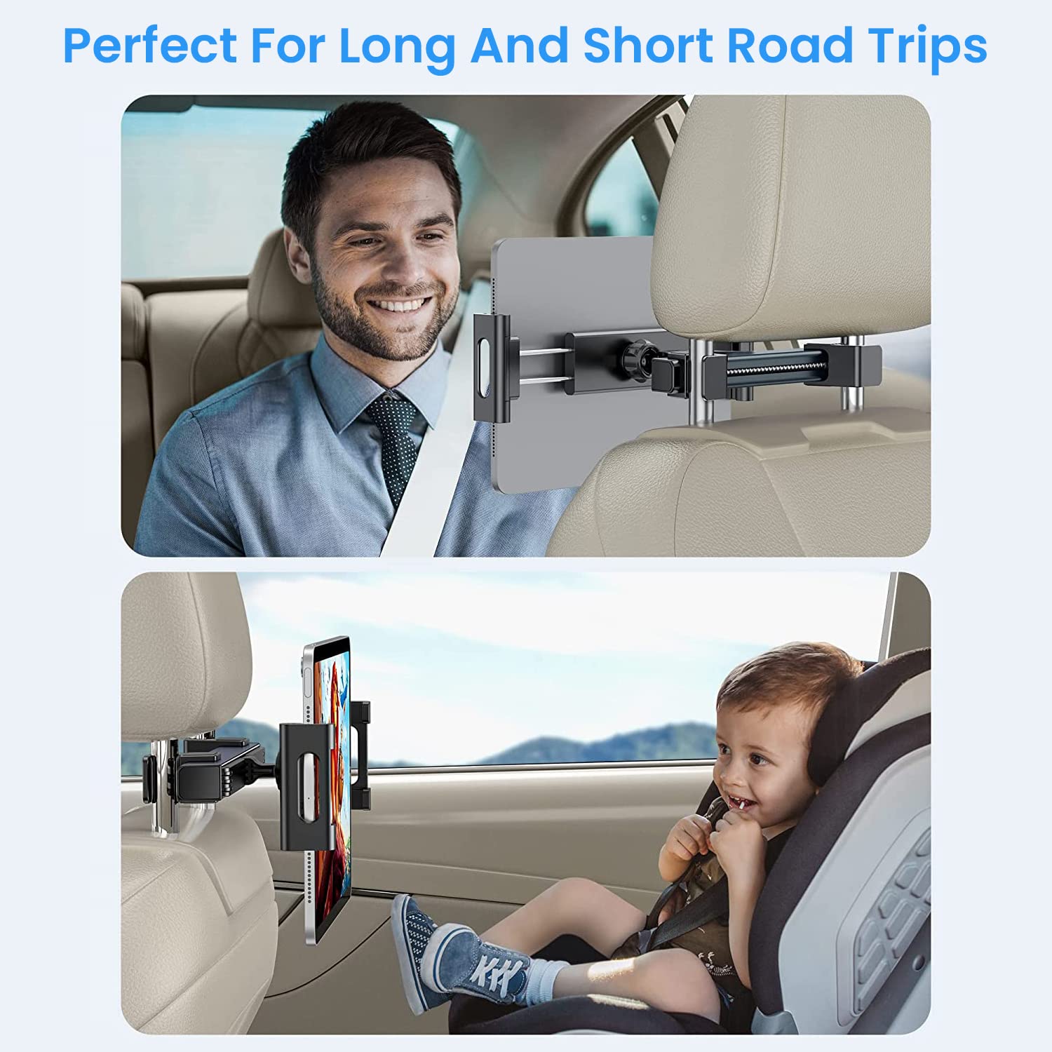 STHIRA Tablet Holder for Car, Car Headrest Holder Tab Holder iPad Holder for Car, Adjustable 360° Rotate Car Back Seat Headrest Tablet Holder & Smartphone Mount for iPad/Samsung/Tabs/Lenovo 4.7