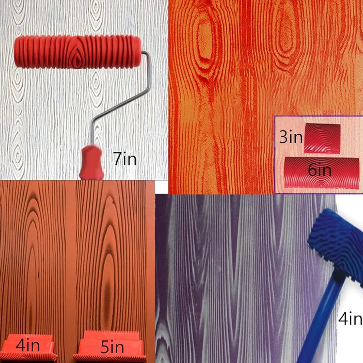 Serplex 6Pcs Paint Roller Tool Kit Spiral Grain Paint Roller Tools Cross Grain Paint Roller Tools with Handle Multi Sizes Rubber Graining Roller Tools for Wall, DIY Wooden Craft, Art Painting