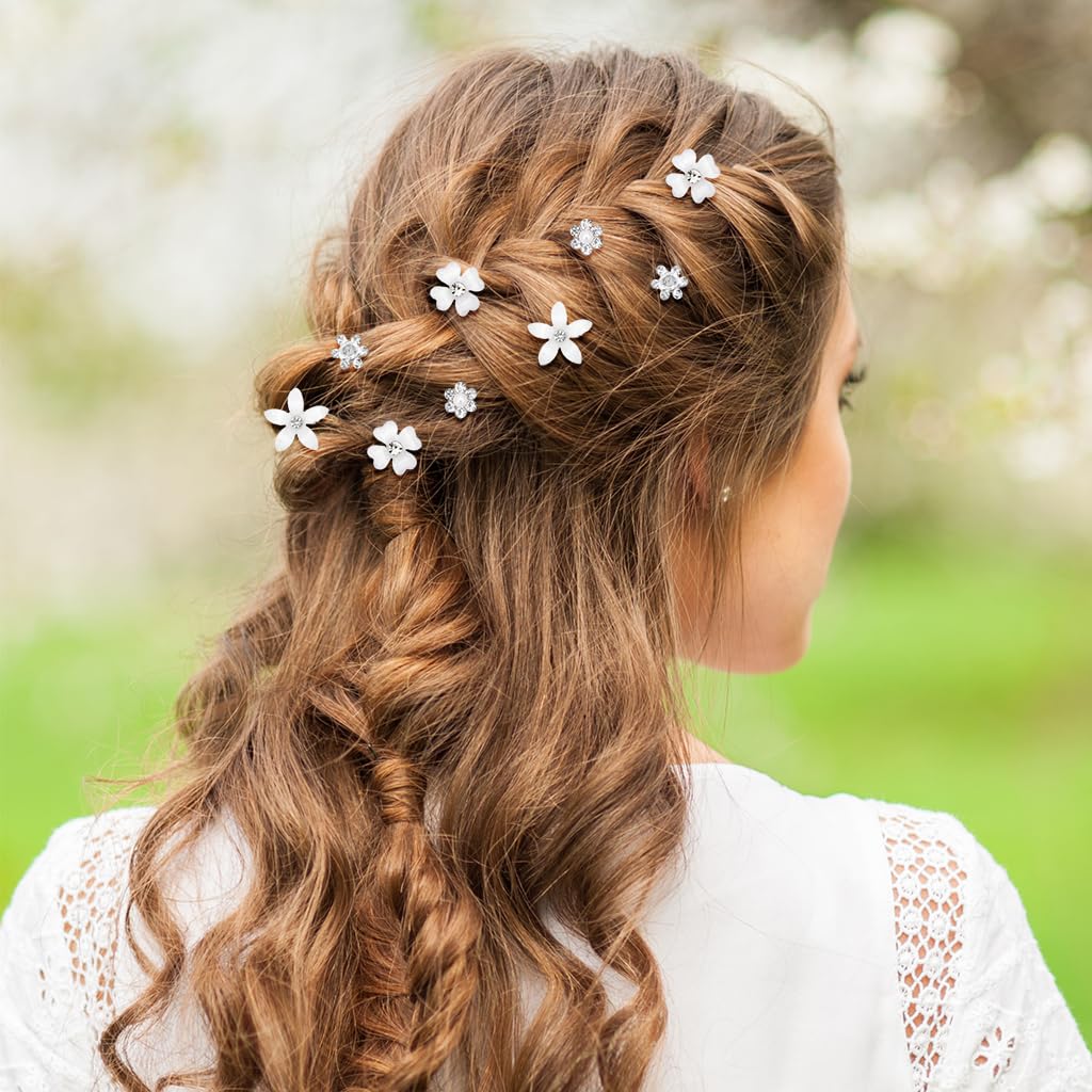 MAYCREATE 20Pcs Small Hair Clips for Girls, Wedding Hair Clips for Hair Styling, Flower Hair Clip Barrette, Rhinestone Flower Clips for Women Hair, Princess Bride Hair Braid Charms Bun Accessories