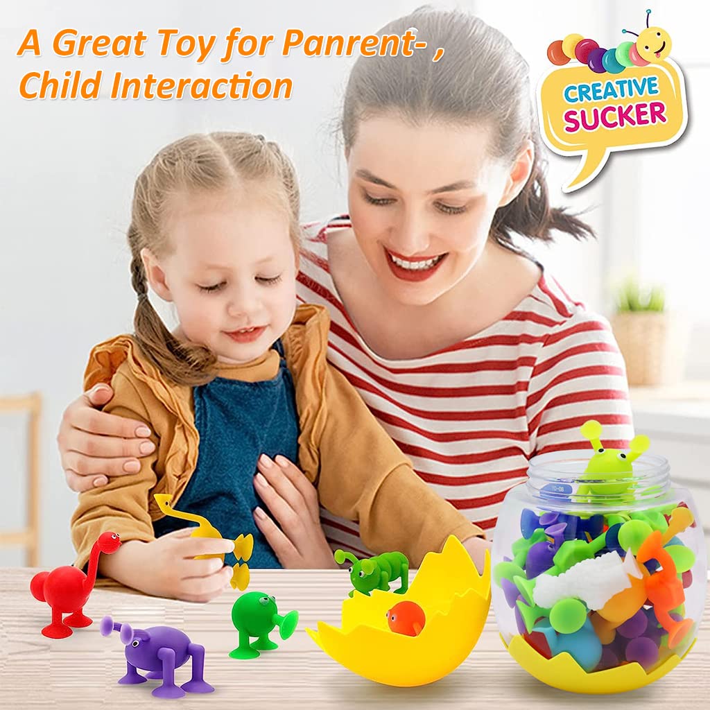 PATPAT Suction Toys for Baby, 24 Pieces Silicone Suction Toys Stress Toys Set Building Blocks Perfect for Baby High Chair Parent Interactive Game Travel Toy Baby Bath Toys for Kids Over 6 Months
