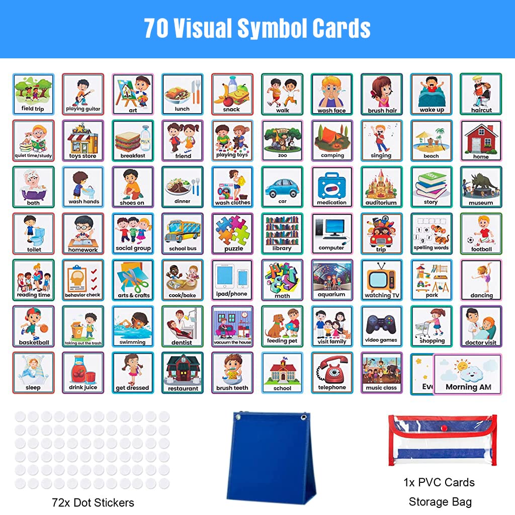 PATPAT Flash Cards for Kids Visual Schedule for Kids with Autism Wall Hanging Schedule Board Desk Daily Routine Chart with 70 Cards Montessori Toys for 3+ Year Old Kids Wall Planner for Home School