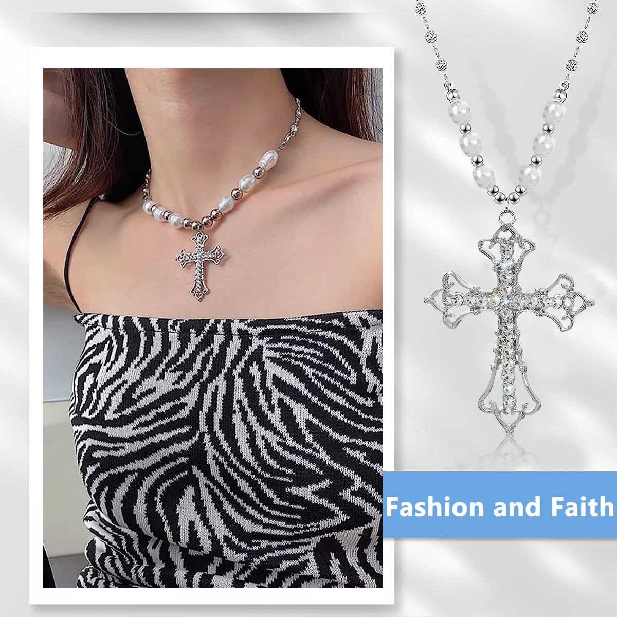 SANNIDHI Cross Necklace for Men Women Punk Style Pendant Necklace Electroplated Stainless Steel Nail Cross Necklace (Silver)