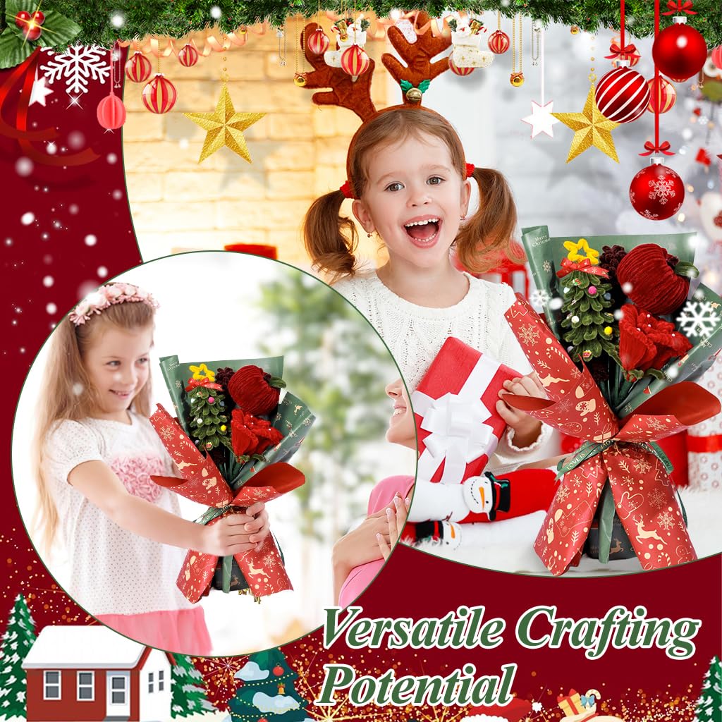 PATPAT DIY Christmas Bouquet Pipe Cleaners Material Kit Chenille Stems DIY Art Craft Kit Christmas Home Decor Multi Color Chenille Stems Art Craft Kit Chenille Stems DIY Art Craft Kit Christmas Gift
