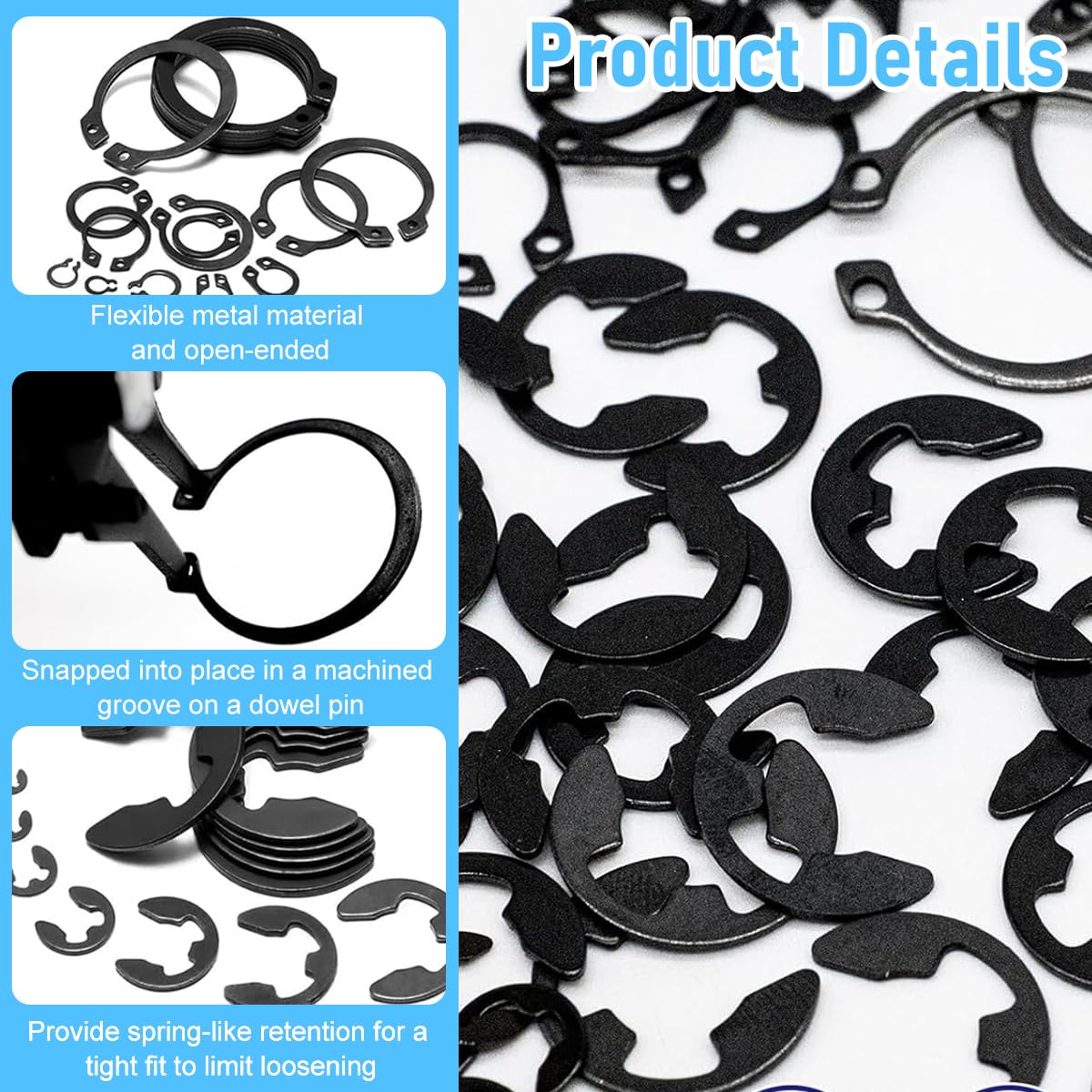 Serplex 324Pcs C-Clips Set with 2 Designes & 24 Sizes Assorted Sized Carbon Steel Circlips 2.0mm-12mm Metric External Circlips Retaining Ring Snap Rings Assortment Kit