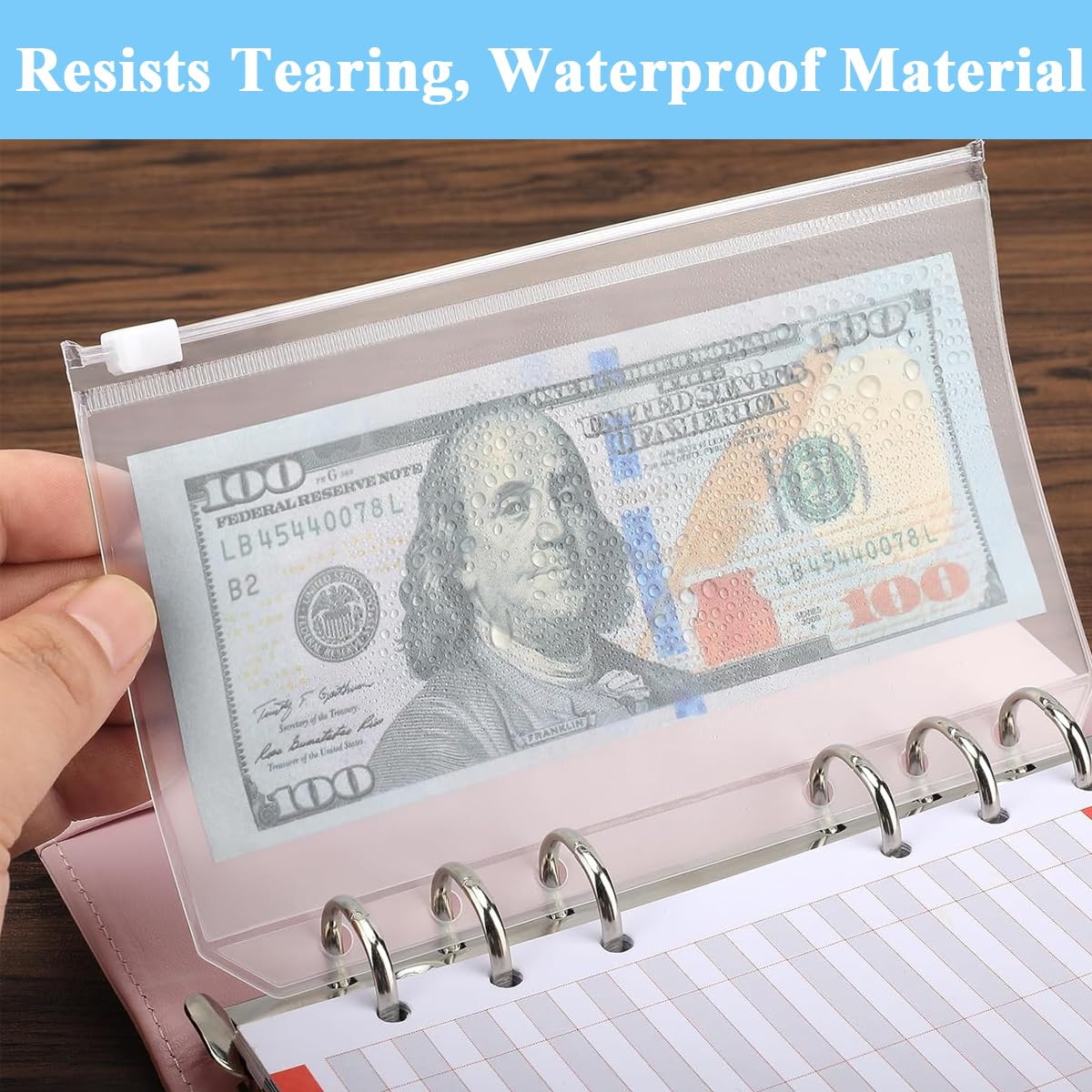 HASTHIP® A6 Size 6 Holes Binder Pockets Plastic Binder Zipper Folders Waterproof 6 Holes Zipper Loose Leaf Bags for Documents Notebooks Cards