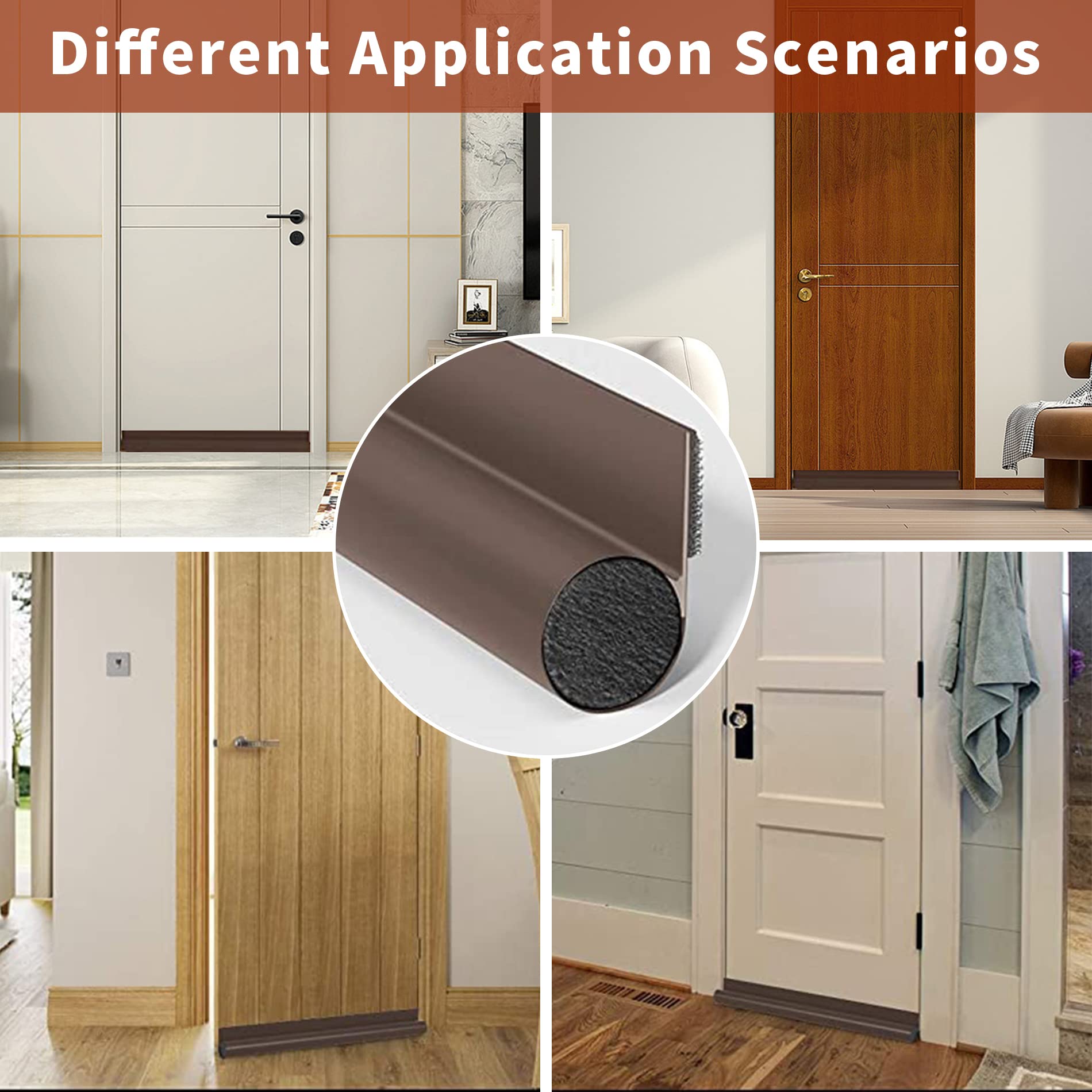HASTHIP 2 Pack Door Bottom Sealing Strip, 37.4'' Length Flexible Door Draft Stopper Weather Stripping, Self Adhesive Door Gap Strip Suitable for Interior/Exterior Doors (Brown)