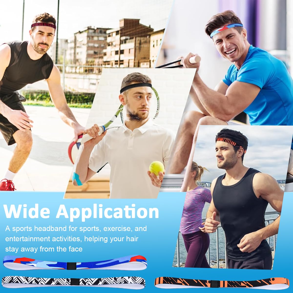 Proberos Sport Headbands Stretchy Slim Sweatbands for Men Women Non-slip Running Sweatbands Sport Headbands Yoga Headband Fashion Print Fitness Headbands for Running Gym Yoga