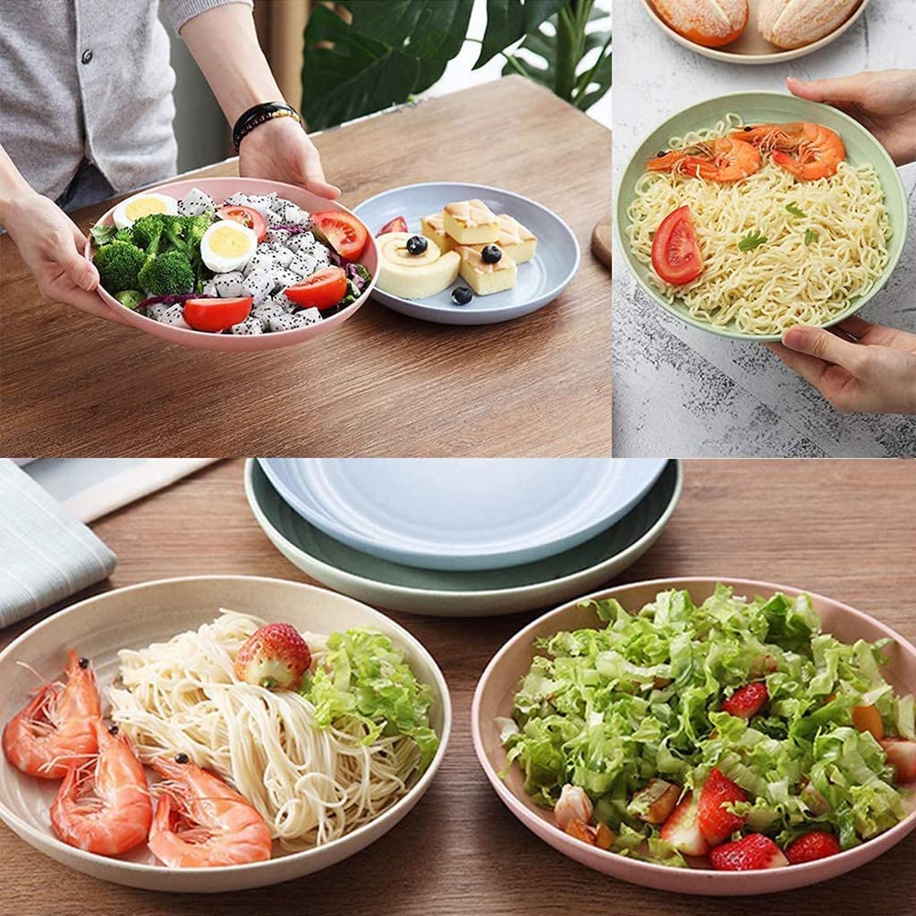 HASTHIP 4Pcs Dinner Plates, 8.8'' Large Degradable Wheat Straw Plates, Unbreakable Microwave Dishwasher Safe Dinner Plates for Party, Picnic, Home, Office, Kids-Toddler & Adult, BPA Free
