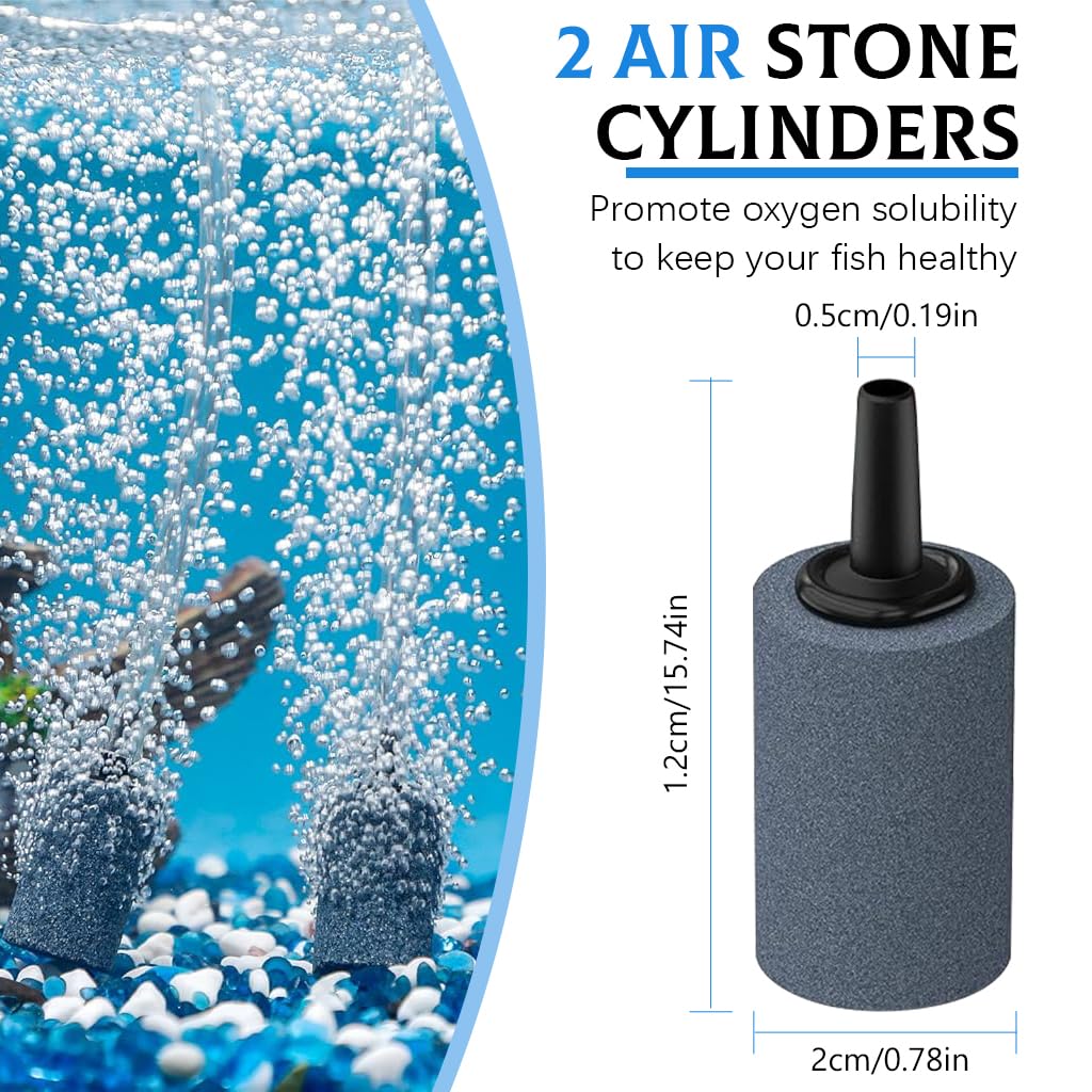 Qpets Aquarium Air Pump Accessories with 2 Air Stones, 6Pcs Snap-on Suction Cups, 2 Nozzles & 4 Pipe Connectors, Replacement Accessories for Fish Tank Oxygen Generator Air Pump