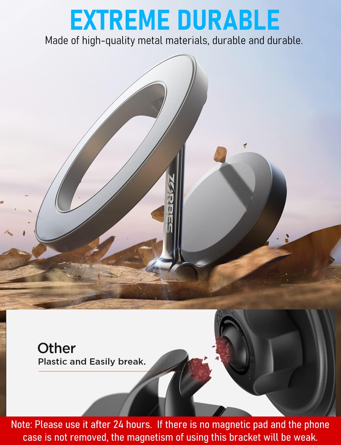 Serplex Mag-Safe Car Phone Mount & Stand, 360° Rotatable Magnetic Holder for iPhone 15/14/13/12 - Strong Magnet, Hands-Free GPS, Zinc Alloy Design, Easy Self-Adhesive Installation for Office Kitchen Bedroom