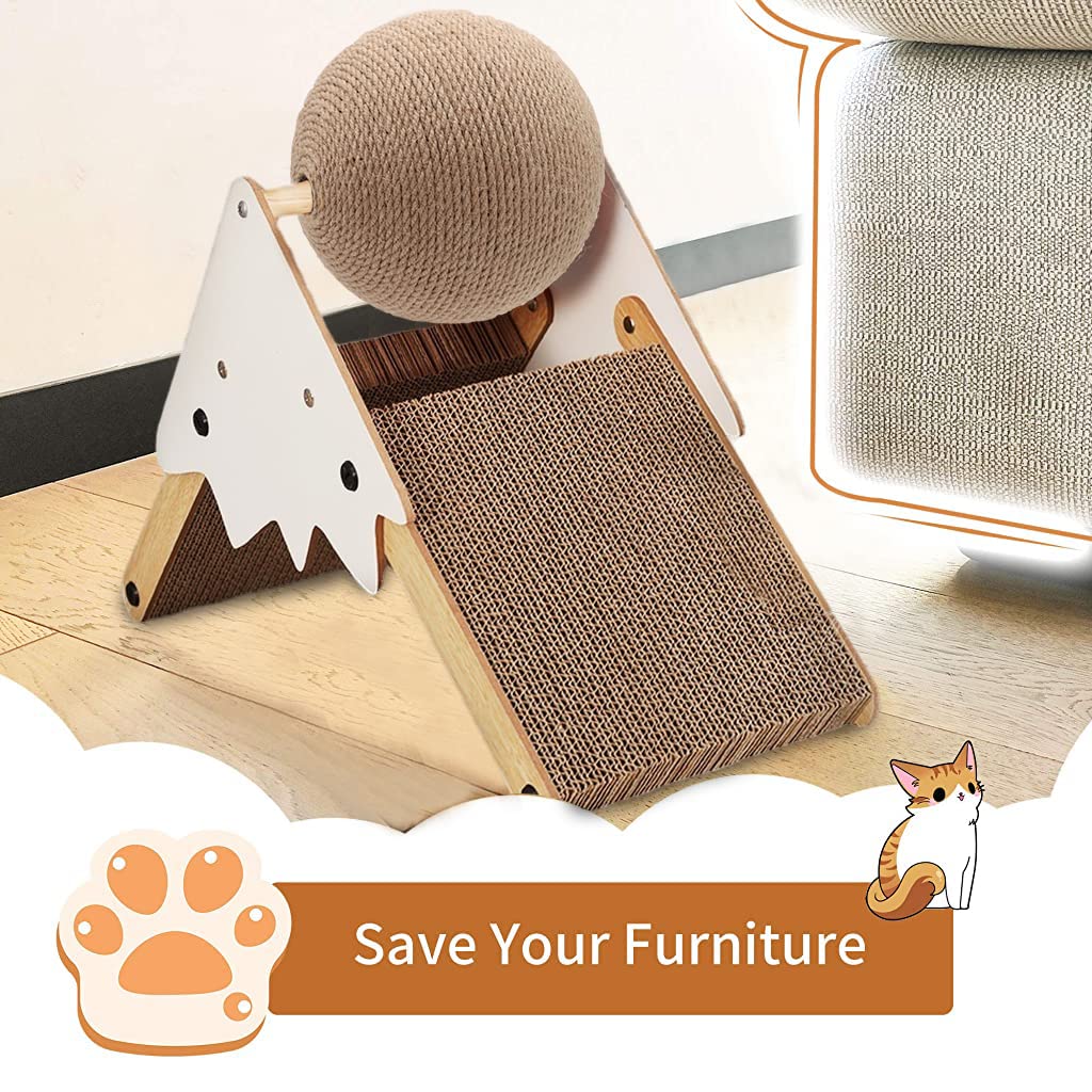 Qpets Cat Scratch Pad Cat Scratcher Toy Rack, Natural Sisal Ball Toy for Cat, Non-Slip Scratch Pad for Cats, Cat Ball Toy Scratcher for Indoor Cats and Kittens, No More Scratches on Sofa