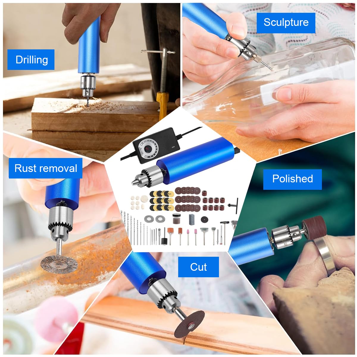 Serplex Mini Electric Drill for Resin Craft, Stepless Adjustable Electric Drill Kit with Controller, Mini Electric Drill for Carving, Drilling, Sanding, Polishing, Jewelry Making