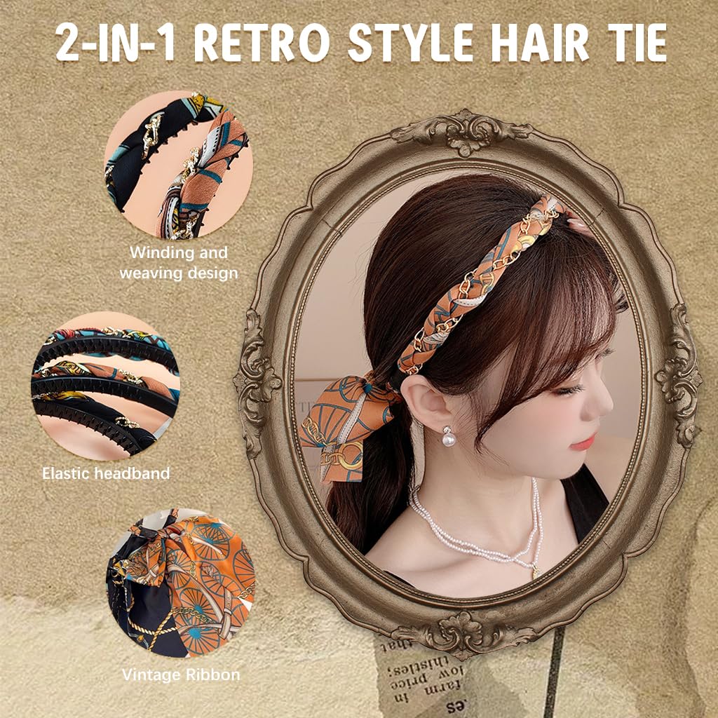 PALAY 3Pcs Floral Headbands for Girls Chic 2 in 1 Ribbon Head Bands for Hair Braiding Countryside Style Floral Ribbon Hair Braiding Headband Chic Girls Headband Fashion Hair Accessories