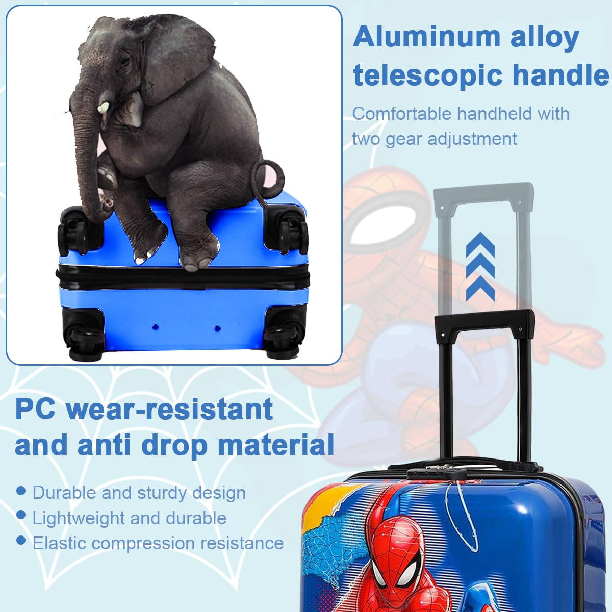 PALAY Kids Travel Luggage 20'' Wheeled Luggage with Combination Password Lock Sturdy PC Travel Suitcase Cute Cartoon Spider Man Carry-on Wheeled Luggage Travel Roller Luggage School Gift for Students