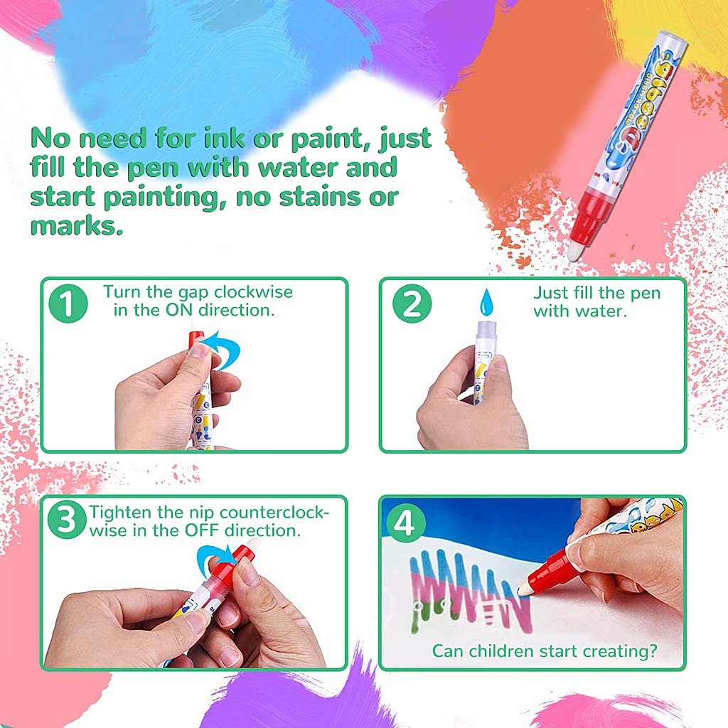 PATPAT Water Doodle Mat - Aqua Doodle, Toddler Aqua Drawing Activity, Large Mat 120 x 70cm, No Mess Art Water Coloring Drawing Pad Games Educational Toys for Boys & Girls Age 2-13 Year Old