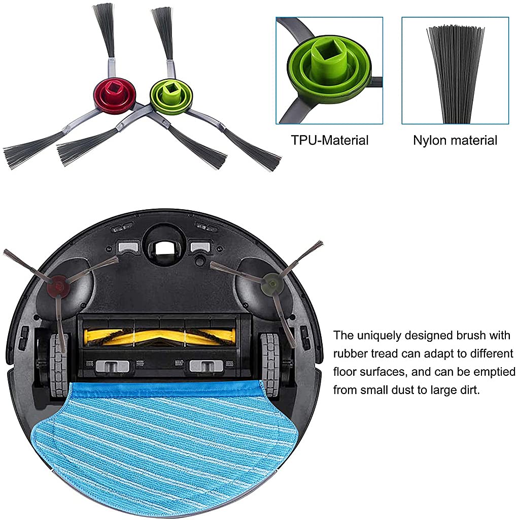 Verilux Replenishment Kit Replacement Parts Compatible with Ecovacs DEEBOT OZMO 920/ ECOVACS DEEBOT OZMO 950 Robotic Vacuum Cleaner Accessory Kit Pack of 1x Main Brush, 3X Filter, 4X Side Brushes.